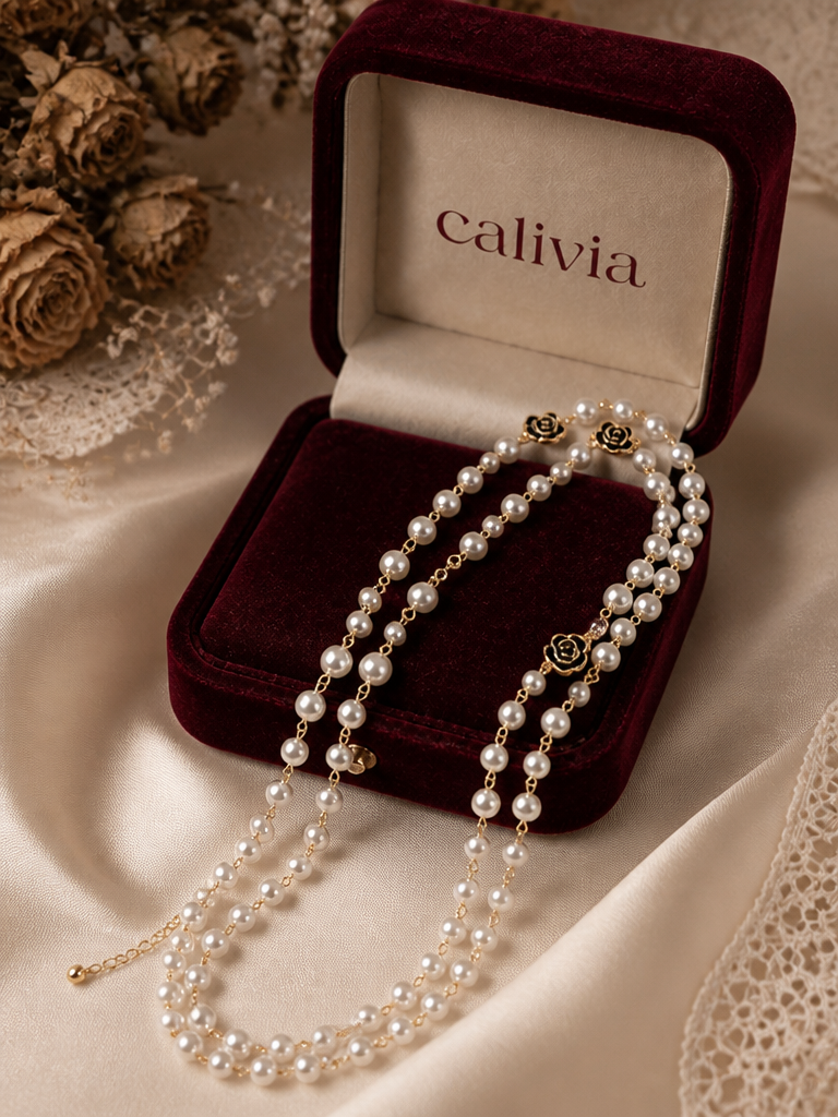 Camellia Pearl Cascade Necklace