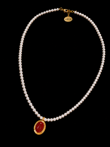 Ruby Pearl Oval Elegance Necklace