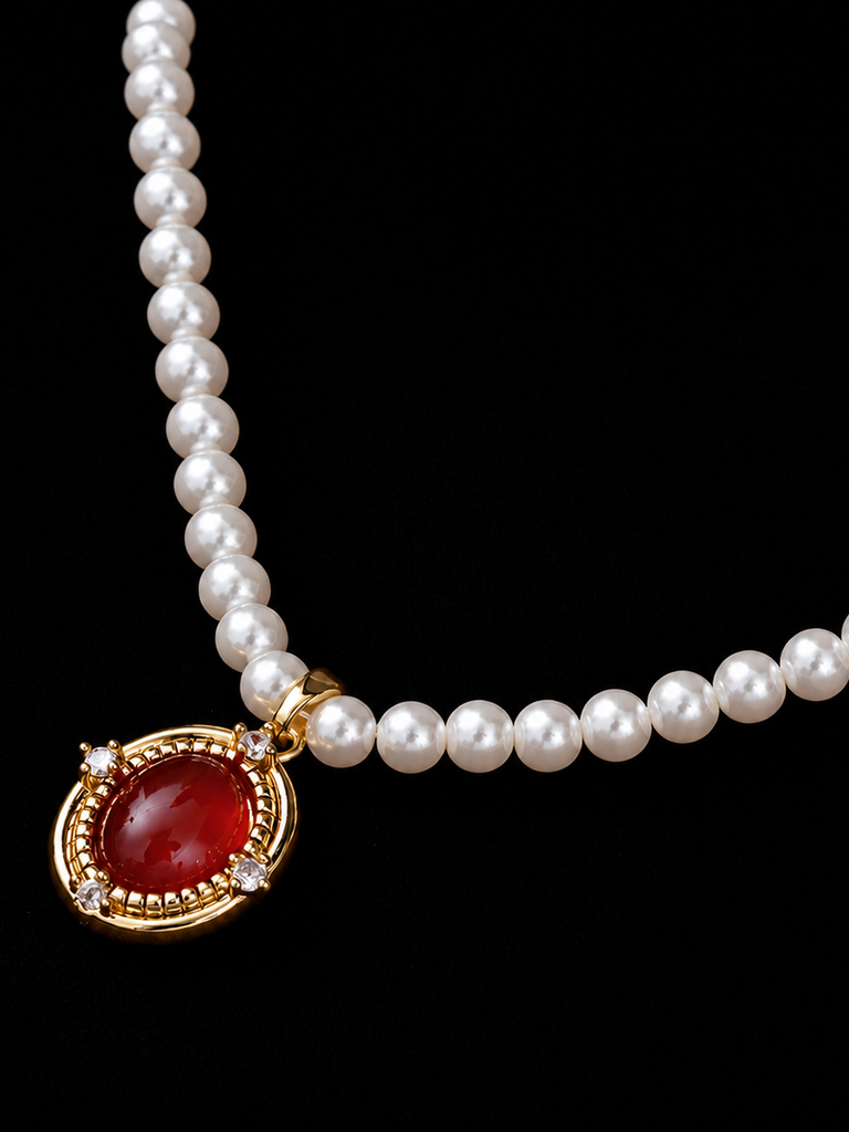 Ruby Pearl Oval Elegance Necklace