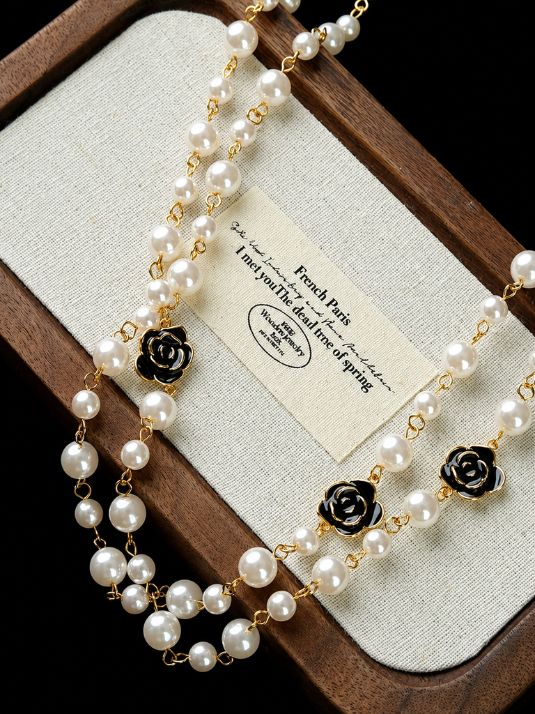 Camellia Pearl Cascade Necklace